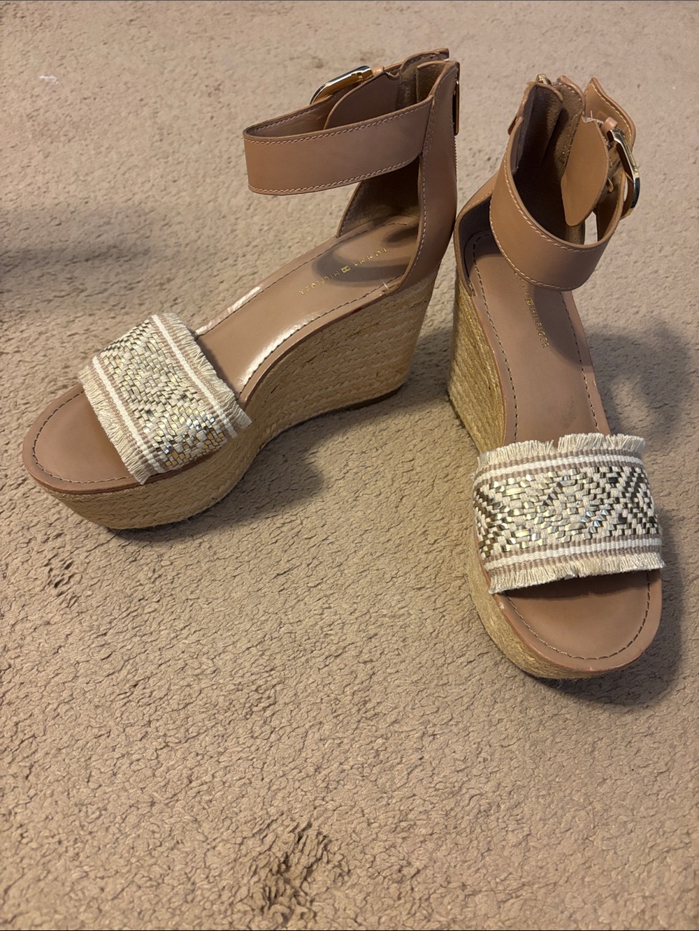 Tommy Hilfiger Tan Woven Espadrille Wedge Sandals